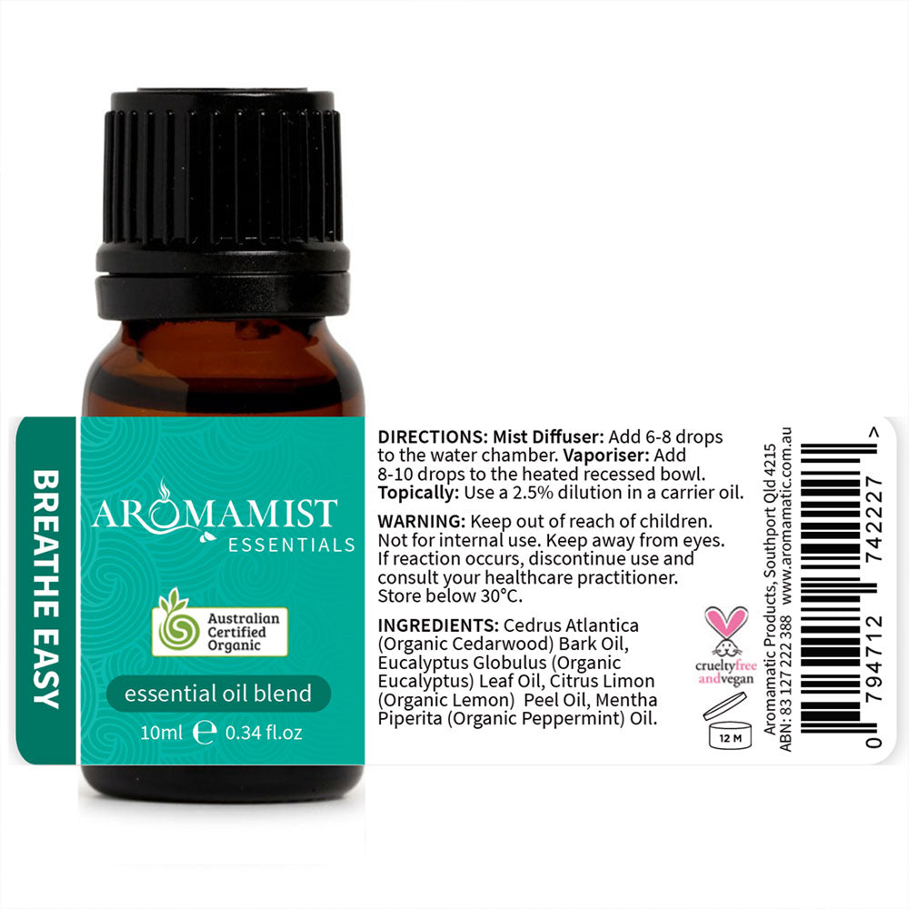 Breathe Easy Essential Oil Blend 10ml - Certified Organic
